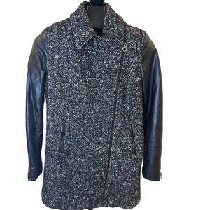 Y2K‎ Laundry by Design Womens Tweed Moto Jacket Faux Leather Sleeve M